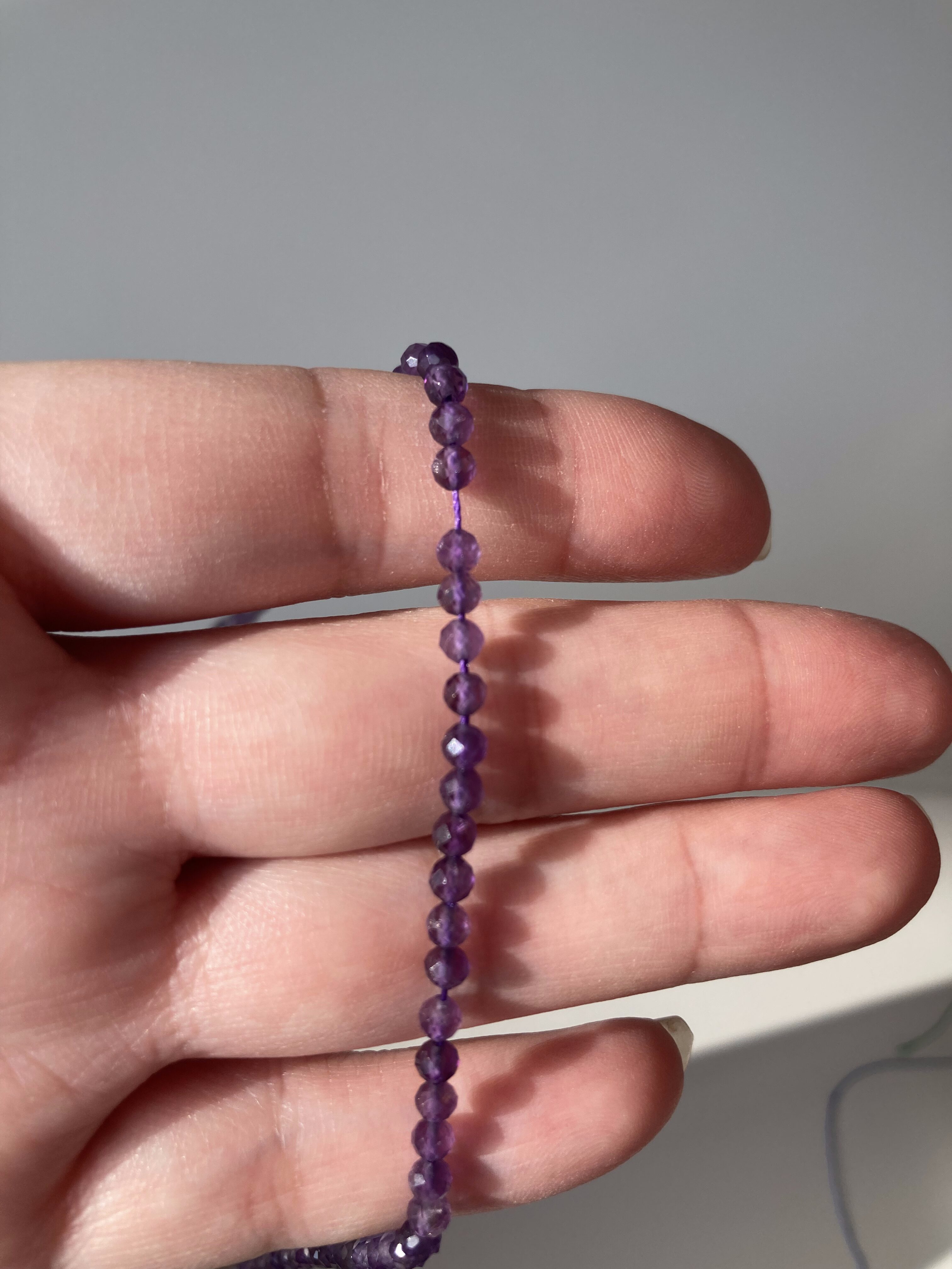 IMG_9531~photo Faceted Amethyst Beads – 3 mm Round, 30 cm Strand, Deep Purple Gemstone for Jewelry Making - Image 1