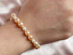 Natural Freshwater Orange & White Pearl Elastic Bracelet – Baroque Pearl Stretch Bracelet for Women, Handmade Pearl Jewelry