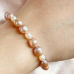 Natural Lavender & White Freshwater Pearl Elastic Bracelet – Genuine Baroque Pearl Stretch Bracelet for Women, Handmade Pearl Jewelry