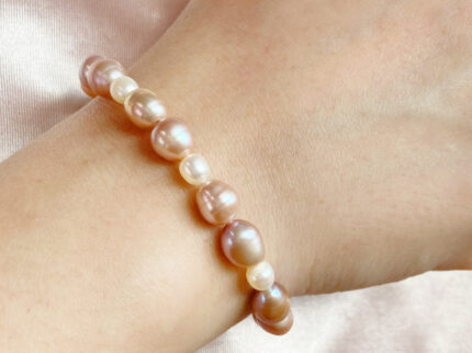 Natural Lavender & White Freshwater Pearl Elastic Bracelet – Genuine Baroque Pearl Stretch Bracelet for Women, Handmade Pearl Jewelry