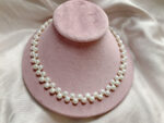 Double-Strand Natural White Freshwater Pearl Necklace 42cm – 8mm Beads with Rose S925 Sterling Silver Clip – Bild 3