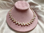 Double-Strand Natural Pink Freshwater Pearl Necklace 42cm – 8mm Beads with Rose S925 Sterling Silver Clip – Bild 3