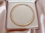 Double-Strand Natural Pink Freshwater Pearl Necklace 42cm – 8mm Beads with Rose S925 Sterling Silver Clip – Bild 2
