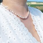 Natural Purple, Pink & White Freshwater Pearl Necklace 40cm – 6mm Beads with Rose S925 Sterling Silver Clip