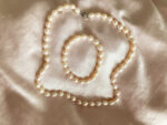 Natural Freshwater Orange Pearl Necklace & Bracelet Set – 10×8 mm Pearls, S925 Rose Flower Clasp, 45 cm Necklace, 20 cm Bracelet