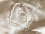 Natural Freshwater White Pearl Necklace & Bracelet Set – 10×7 mm & 6×7 mm Pearls, S925 Rose Flower Clasp, 43 cm Necklace, 18 cm Bracelet