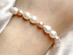 Natural White & Lavender Freshwater Pearl Elastic Bracelet – Baroque Pearl Stretch Bracelet for Women, Elegant Pearl Jewelry